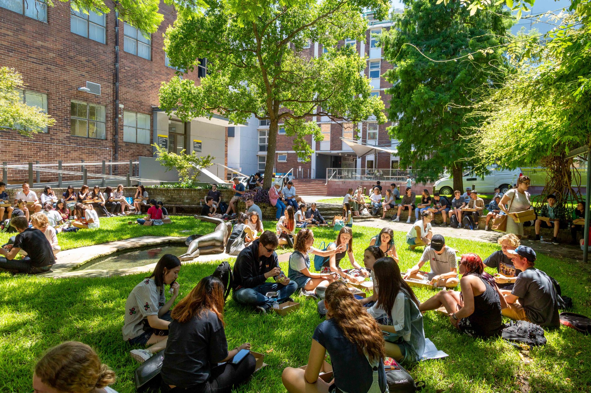 Photograph of under graduate students at the built environment orientation week during the welcome lunch