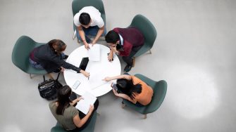 Aerial view of students studying