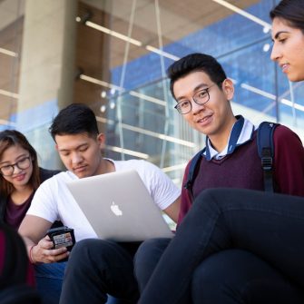 Group of students on campus grounds