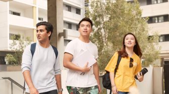 Students walking in the accommodation precinct 
