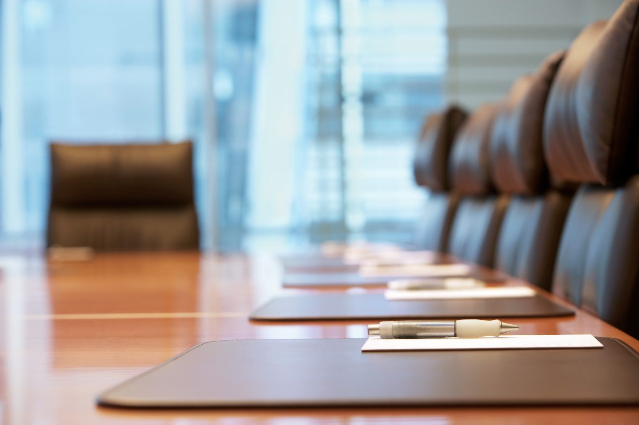 Closeup of an empty conference room before meeting