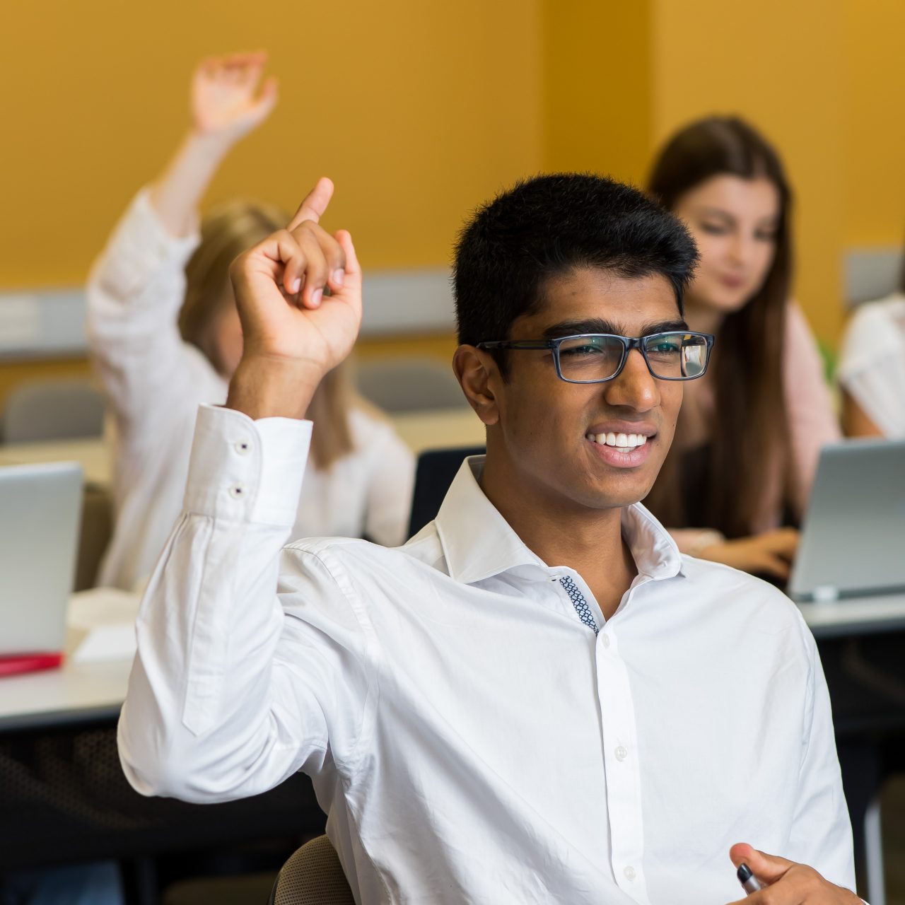 Students learning and participating in a class