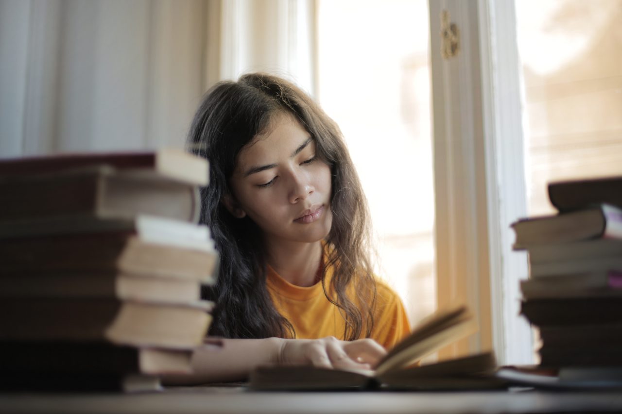 Student working at table