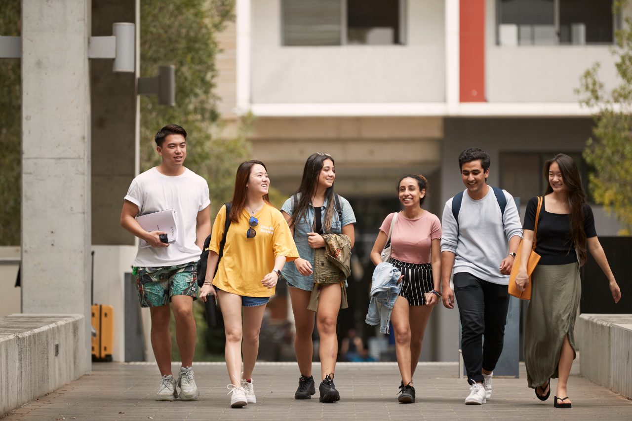 Students walking in the accommodation precinct 