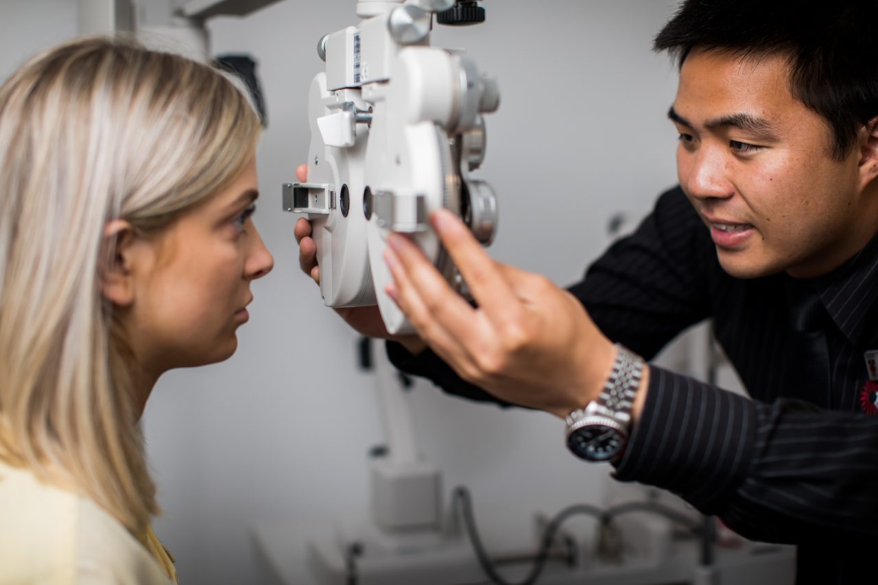 Photograph of an eye test taking place