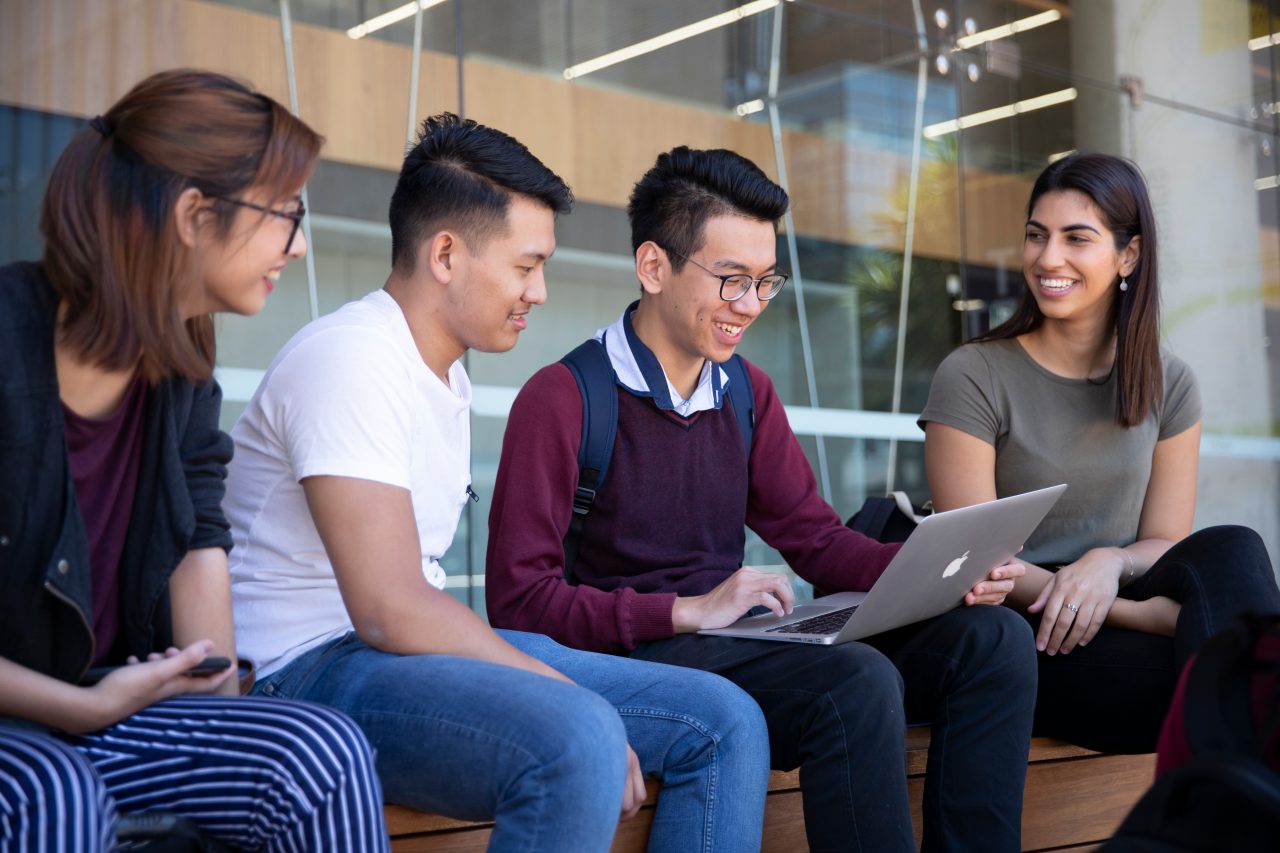 Group of students on campus grounds